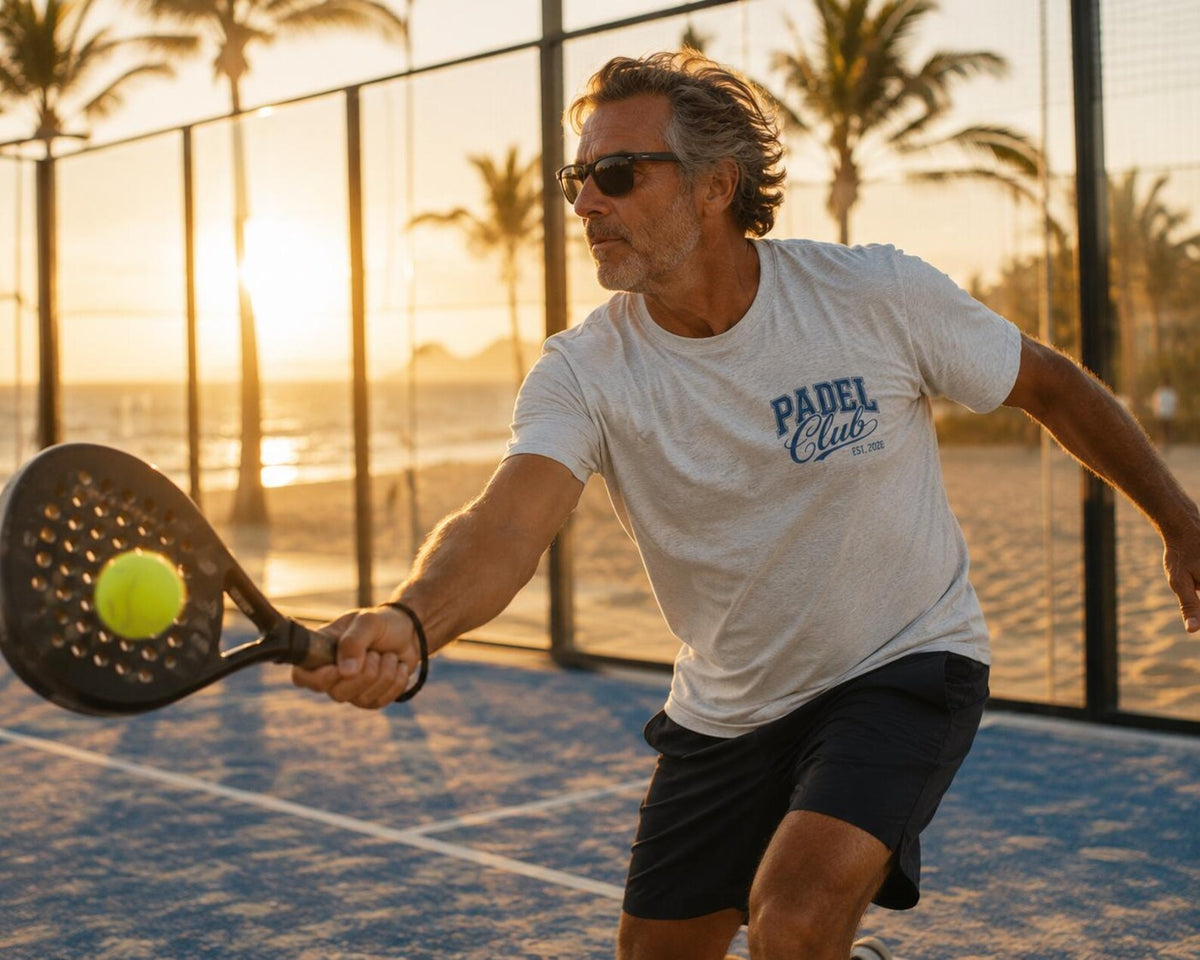 Padel Club Graphic Tee, Padel Rackets, Palm Trees, Court Design, Varsity T-shirt