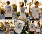 Padel Club Graphic Tee, Padel Rackets, Palm Trees, Court Design, Varsity T-shirt