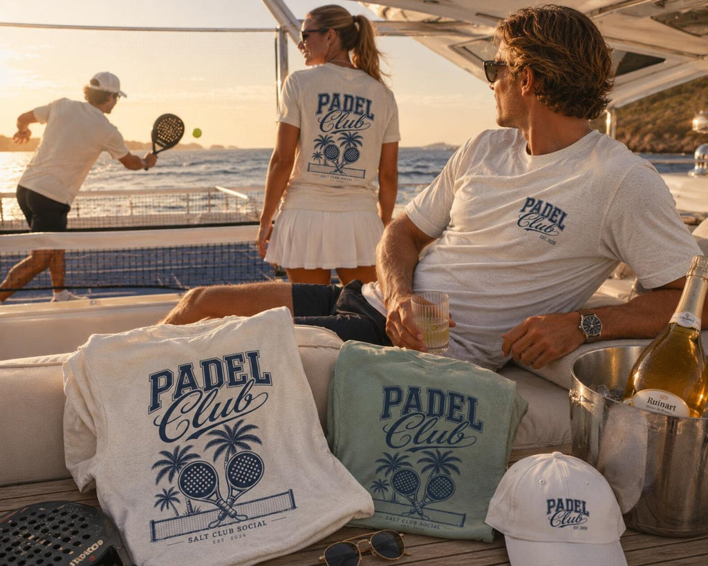 Padel Club Graphic Tee, Padel Rackets, Palm Trees, Court Design, Varsity T-shirt