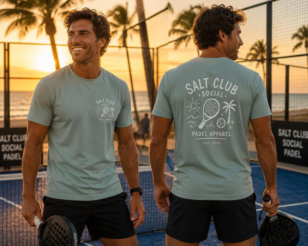 Salt Club Social Padel Paddle T-shirt | Beach Palm Waves Design
