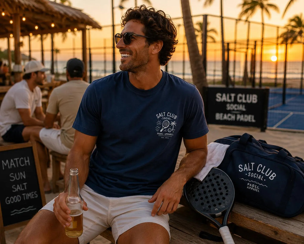 Salt Club Social Padel Paddle T-shirt | Beach Palm Waves Design
