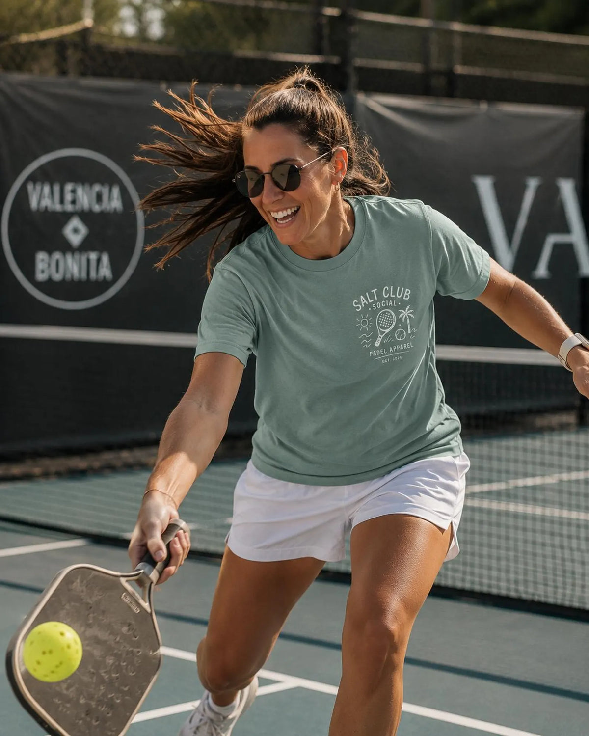 Salt Club Social Padel Paddle T-shirt | Beach Palm Waves Design