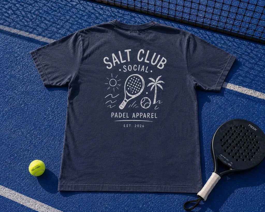 Salt Club Social Padel Paddle T-shirt | Beach Palm Waves Design