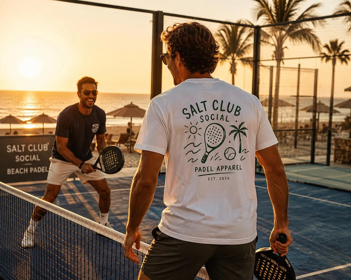 Salt Club Social Padel Paddle T-shirt | Beach Palm Waves Design